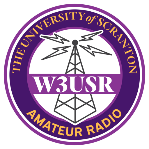 W3USR club seal: a radio tower radiating signals, ringed by the words The University of Scranton Amateur Radio